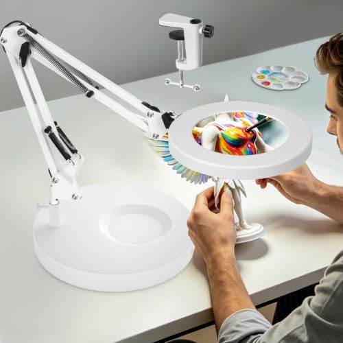 KIRKAS Magnifying Glass with Light and Stand, 12X 9.06in Clamp & Base