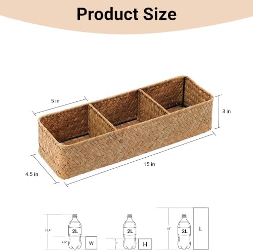 Nonam 3-Section Seagrass Tea Bag Organizer,Wicker divided basket,Natural