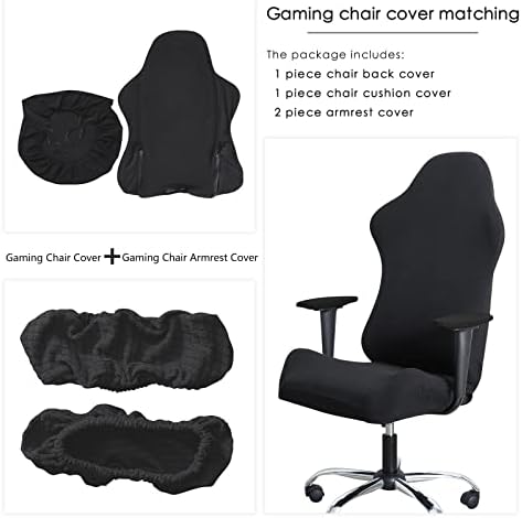 FORCHEER Gaming Chair Cover with Armrest Covers Set 4-Piece Black Water-Repellent Jacquard Racing Gaming Chair Slipcover Washable Cat Scratch Proof
