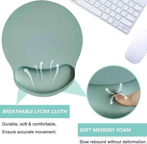 Mouse Pad with Wrist Support, Ergonomic Mouse Pad with Memory Foam Wrist Rest Cushion, Non-Slip Rubber Base Gaming Mice Pad for Home Office Computer Laptop, Green