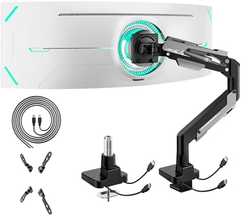 ARES WING Heavy Duty Monitor Arm with USB for 24-57 Inch Screens, Black