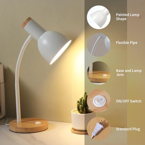 Adjustable Wooden Desk Lamp,Metal Shade Flexible Neck Table Lamp
