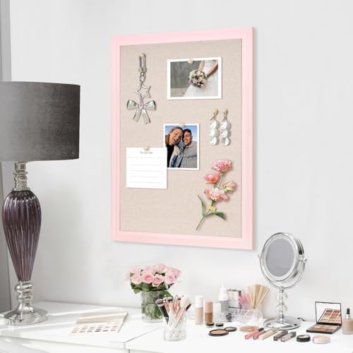 DOLLAR BOSS Bulletin Boards with Linen, 36"x24" White Cork Board, Pink