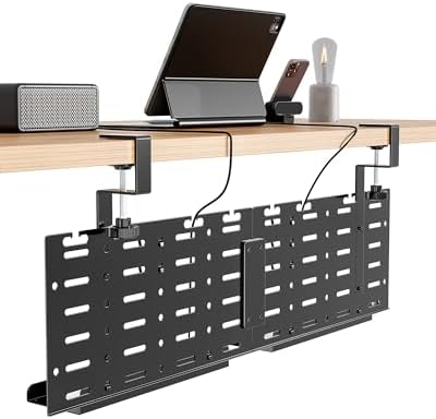 PEGZONE Under Desk Cable Management Tray, 30.2" No-Drill C-Clamp Pegboard