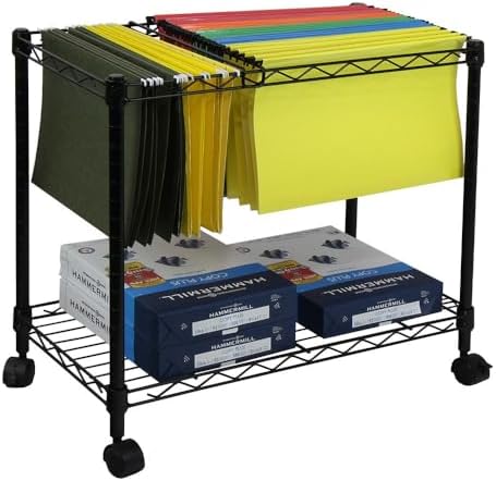 Oceanstar Portable 1-Tier Metal Rolling File Cart, Black,24 in