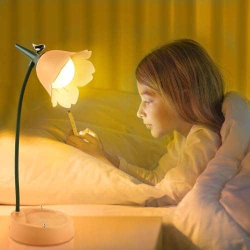 Desk Lamp for Kid, Dimmable LED Table Lamp with 3 Colour Temperatures, Rechargeable Desk Lamp with Touch Sensor and Flexible Arm, USB Bedside Lamp for Reading, Learning, Working (Yellow)
