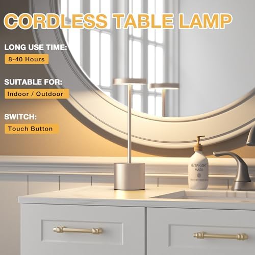 Kakanuo Cordless Table Lamp, 4000mAh Rechargeable Battery Powered Lamps, 3 Color Stepless Dimming, Wireless Outdoor Lamps for Dining Room, Bedroom, Patio, Camping, Set of 2- Antique White