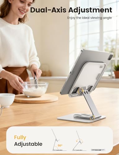 Lamicall Adjustable iPad Stand for Desk, Ultra-Slim Foldable, 360° Rotation