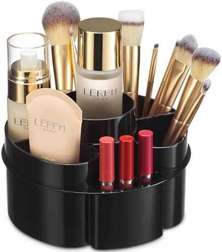 Masirs Small 360 Rotating Makeup Organizer, 5 Compartments, Round Black