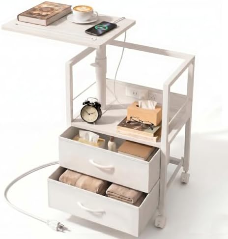 Faesun Night Stand with Charging Station & Swivel Top, White