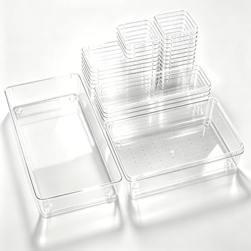 Manalete 30 Pcs Clear Plastic Drawer Organizer, Makeup & Vanity Organizer