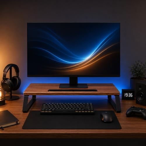 Monitor Stand Riser for Desk, Wood Look, Metal Legs