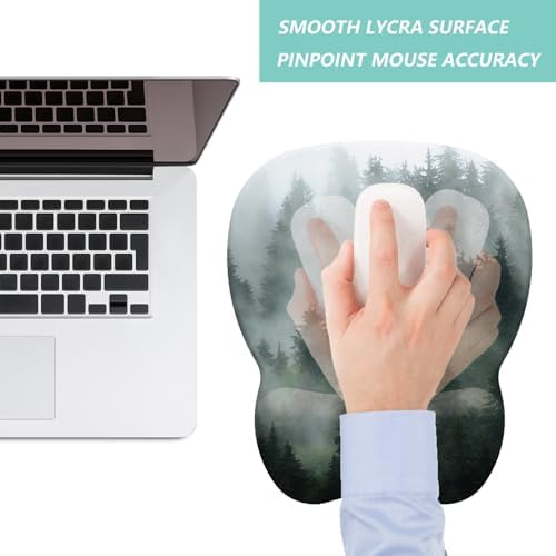 Mouse Pad with Wrist Support, Ergonomic Mousepad with Comfortable Memory Foam Wrist Rest Cushion, Relieve Wrist Pain, Non-Slip Rubber Base Gaming Mice Pad for Home Office Computer Laptop, Forest