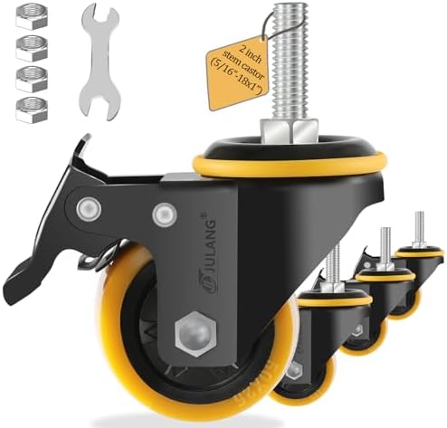 2 Inch Stem Caster Wheels, 5/16" Threaded Stem Casters Set of 4
