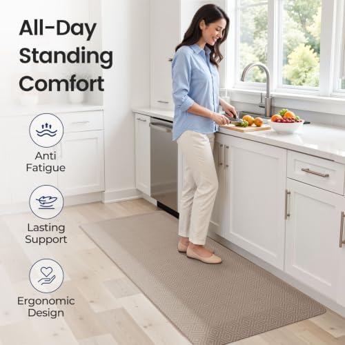 1" Extra Thick Anti Fatigue Kitchen Mats for Floor Standing Desk Mat, Khaki