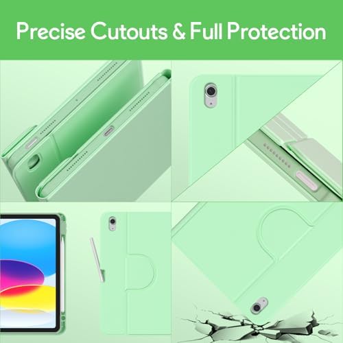 YBING Keyboard Case for iPad 10th Gen 10.9 inch(2022) & 11th Gen(A16, 2025), 7-Color Backlit Detachable Keypad & Rotatable Magnetic Case with Pencil Holder (Green)