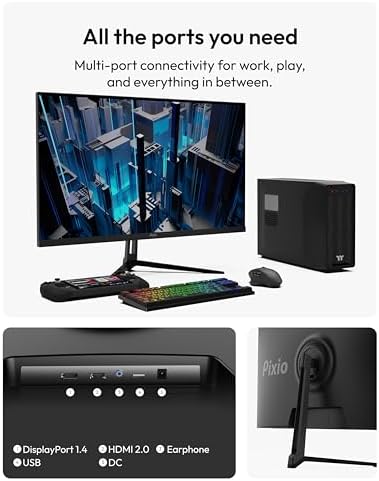 Pixio PX275 Wave 27 inch 100Hz Refresh Rate QHD 1440p Resolution IPS Panel 1ms MPRT Response Time Gaming Monitor with Adaptive Sync