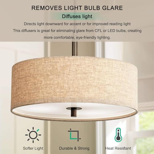 Round Lampshade Diffuser, 9" Diameter with 3/8" Center Hole Diffuser Lamp Shade for Drum Style Lampshades Pendants Softening Light, Frosted White Acrylic, Fits 9.5-11" Openings