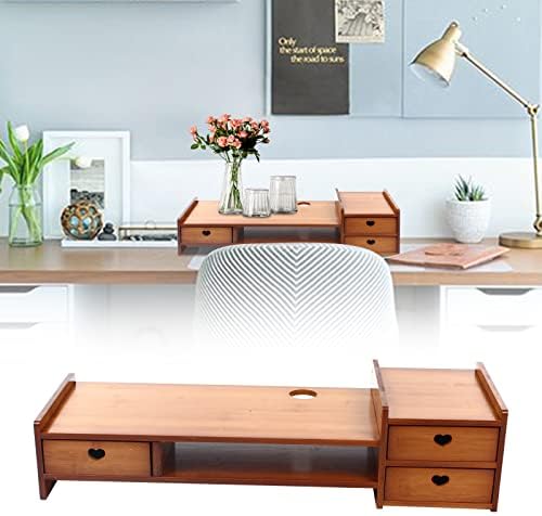 YIYIBYUS Monitor Stand Riser 2-Tier Bamboo Wood Computer Monitor Riser Stand Desktop Organizer Stand with Storage Drawer Laptop Monitor Stand Riser for Home Office