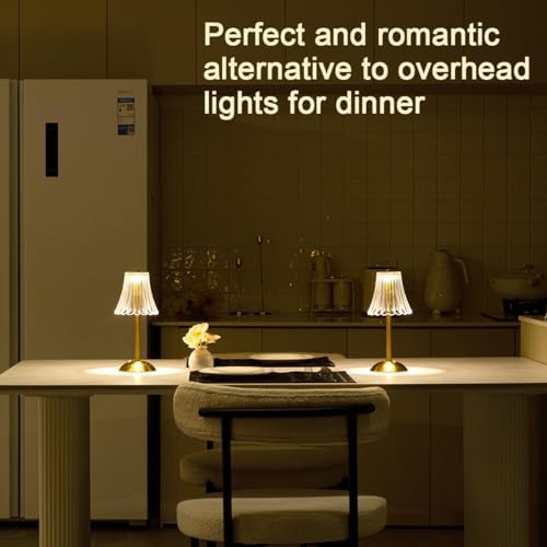 HEQET Cordless Table Lamps for Home,Table,Dining Room, Gold Rechargeable Lamps, USB Charge 12'' Tall LED Brass Portable Outdoor Indoor Table Lamp with Built-in Dimmer (Pack2 Gold Flower Lamp)