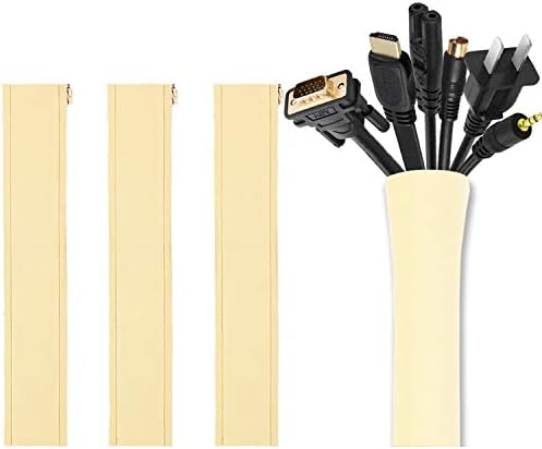 JOTO 4 Pack Cable Management Sleeve, 19-20 Inches Cord Organizer System with Zipper for TV Computer Office Home Entertainment, Flexible Cable Sleeve Wrap Cover Wire Hider System -Beige