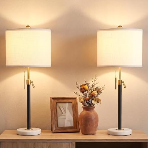 Qingmiao Gold Table Lamps Set of 2, 22" to 30" Adjustable Nightstand Lamps for Bedroom, Dimmable End Table Lamps for Living Room Console Entry Farmhouse Home Decor, New House Warming Gifts