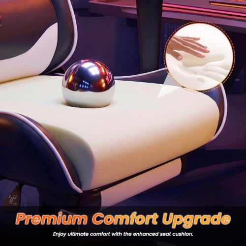 BestOffice Massage Gaming Chair with Footrest, Office Desk Chair, White