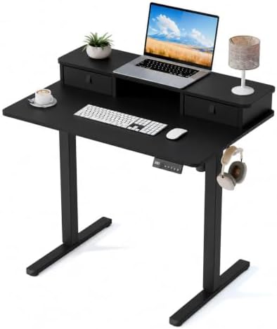 35" x 24" Electric Standing Desk with Dual Drawers, Black