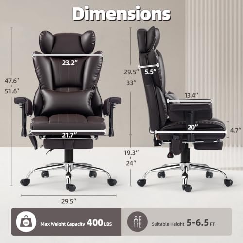 6 Points Massage Heated Home Office Chair with Foot Rest, Brwon