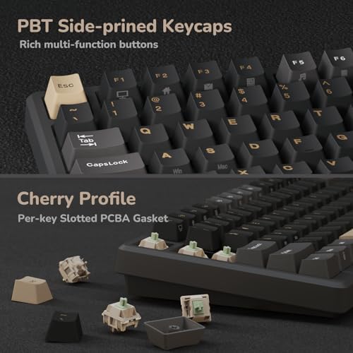 RK ROYAL KLUDGE M75 Wireless Mechanical Keyboard 2.4Ghz/BT5.1/USB-C Gaming Keyboard 75% Layout 81 Keys Gasket Mount with OLED Display & Knob RGB Backlight Hot-Swappable Pale Green Switch, Grey
