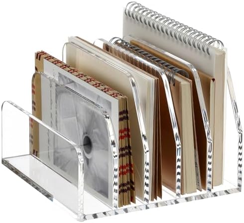 SANRUI Acrylic Bill Letter Organizer Holder for Desk, Clear 5 Compartments