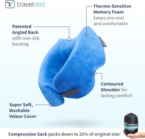 TRAVELREST Nest Neck Pillow Travel Essentials - Memory Foam Support - Blue