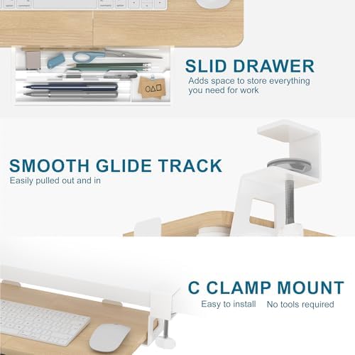 ETHU Small Keyboard Tray Under Desk with C-Clamp, 19.7x11.81", Oak