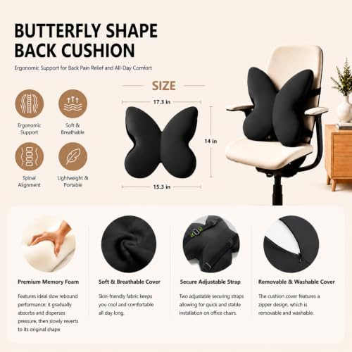 Memory Foam Lumbar Support Pillow,Back Support for Office Chair,Back Pillow for Chair,Lower Back Cushion for Desk Chair,Computer Chair,Gaming Chair and Car Seat,Washable Cover (Enhanced Black)