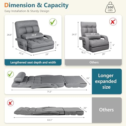 Comfy Floor Chair with Adjustable Backrest, Gaming Sofa Chairs (Grey)
