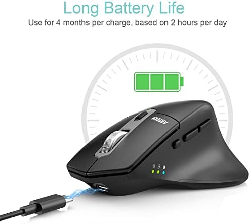 Arteck Multi-Device Wireless Bluetooth Mouse with Nano USB-A, USB-C Receiver Ergonomic Right Hand Silent Clicking Rechargeable Mouse for Computer Desktop PC Laptop Mac iPad and Windows 11/10 iPad OS