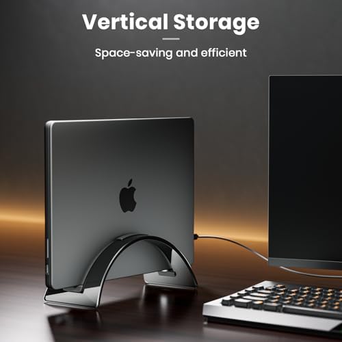 Yikola Vertical Laptop Stand for Desk, Vertical Laptop Hoder Space-Saving Organizer for All MacBook, Laptop Stand Acrylic Invisible Desktop Notebook Dock-Black…