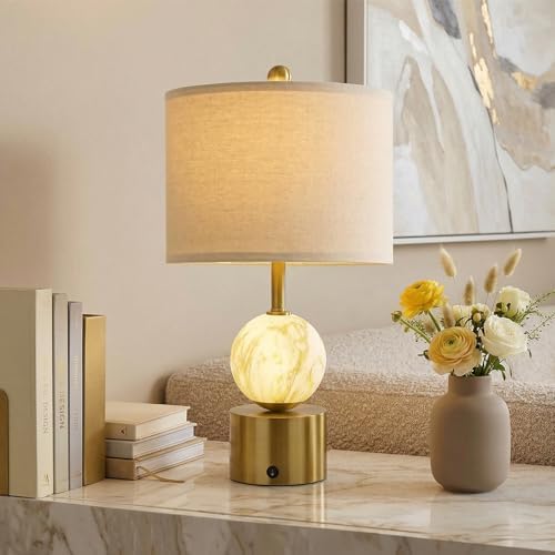 Oneach 20.5" Small Bedside Table Lamps for Bedroom Nightstands, Gold Glass Modern Table Lamps Set of 2 with USB A+C Charging Port, Night Light, Luxury Lamps for Living Room End Table(Bulbs Included)