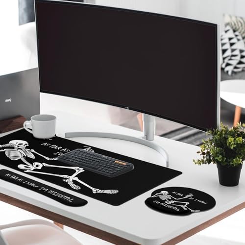 Britimes Keyboard Mouse Pad Set, 4 in 1 Desk Mat Set, Skull Skeleton Black
