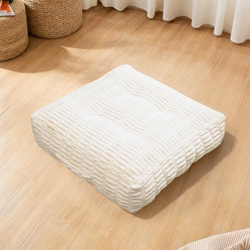 Floor Cushions, Corduroy Floor Pillow, Floors Pillows for Adults & Pets, Large Floors Pouf, Square Floored Pillows for Sitting & Yoga(1PC, Beige White，22"×22"×3.9")