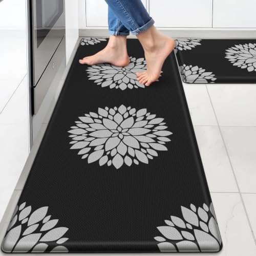 2PCS Kitchen Mats for Floor, Anti Fatigue Non-Slip Water Resistant Black Rug