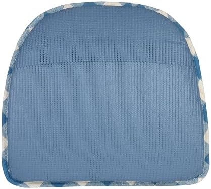 Klear Vu The Gripper Non-Slip Linen Check Dining Kitchen Chair Pads, 15" x 16" x 2", Set of 8, Liza Check Blue