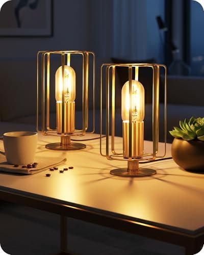 Industrial Table Lamp Set of 2, Small Brass Desk Lamp with Dimmable 2400K Warm Light LED Bulb, Vintage Desk Lamp, Nightstand Lamp for Bedroom, Study, Office, Small Space, Gold D05TLP205