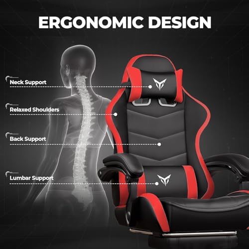 GTPLAYER Gaming Chair High Back Computer Chairs with Foot Rest for Adults, Ergonomic Height Adjustable Recliner Chair 300lbs with Linkage Armrest and Lumbar Support for Home Office, Red