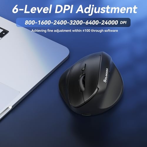 SOLAKAKA SM520 Ergonomic Wireless Mouse with 24,000 DPI, Black