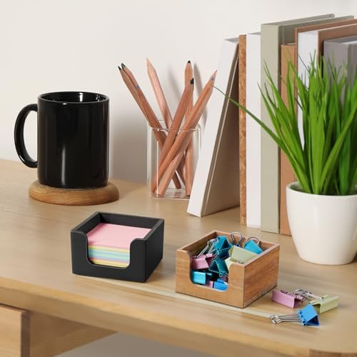 Bivvclaz Wood Sticky Note Holder, 3 x 3 Inch Post It Note Dispenser for Office Desk Accessories, Self Stick Note Pad Holder, Memo Pad Holder Dispenser Organizer for School Office Desk Supplies, Black