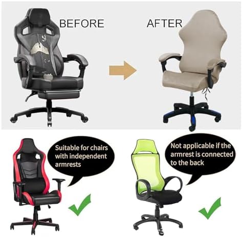 Gaming Chair Cover Set with Armrest Covers, Velvet Stretch Slipcover 1-Piece Form Fit Cover & Chair Armres Covers Included（no Chair） (Champagne Gray)