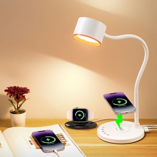 LED Desk Lamps for Home Office with USB Charging Ports Wireless Charger