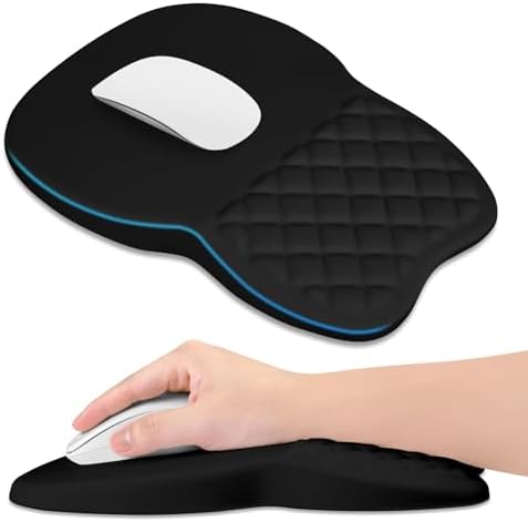 ITNRSIIET Ergonomic Mouse Pad Wrist Support with Memory Foam Massage Bulge & Non-Slip PU Base, Carpal Tunnel Pain Relief, Prevent Wrist Sweating, 12 x 8 x 1.2 inch, Black
