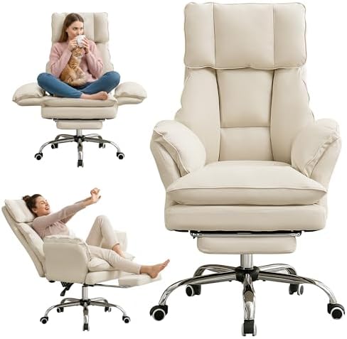 JOMEED Cloud Cross Legged Office Chair with Footrest,Flip Armrest,Beige